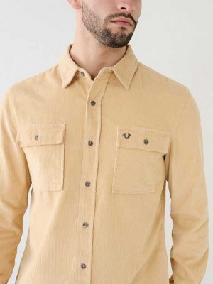 Camisa True Religion Corduroy Flap Utility Hombre Beige | Colombia-BHTOYIJ50