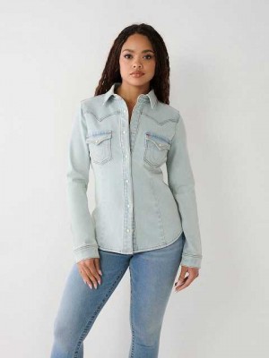 Camisa True Religion Western Denim Mujer Azules | Colombia-RGNLCMQ52