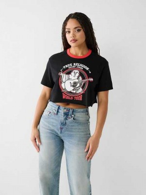 Camiseta True Religion Buddha Ringer Crop Mujer Negras | Colombia-AKNYBZU25