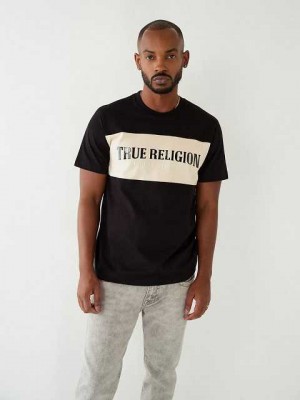 Camiseta True Religion Color Block True Logo Hombre Negras | Colombia-ULCTPSX50