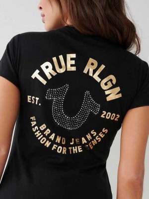 Camiseta True Religion Crystal Horseshoe V Mujer Negras | Colombia-LNOHSYJ52