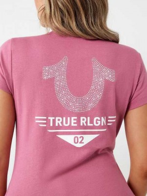 Camiseta True Religion Crystal Horseshoe Logo V Neck Mujer Moradas | Colombia-HNSFTOX35
