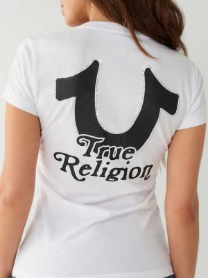 Camiseta True Religion Crystal Horseshoe V Mujer Blancas | Colombia-SXZOPAT97