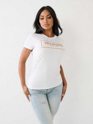 Camiseta True Religion Crystal Logo Mujer Blancas | Colombia-AWSDIRN74