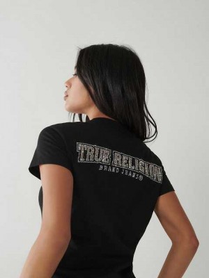 Camiseta True Religion Crystal Logo Mujer Negras | Colombia-JWARKMX02