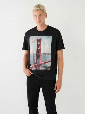 Camiseta True Religion Destination Sf Estampadas Relaxed Hombre Negras | Colombia-CVFXMKH09