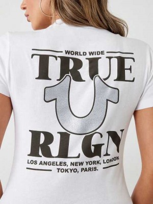 Camiseta True Religion Glitter World Anchos Logo Mujer Blancas | Colombia-XSDBYMF26