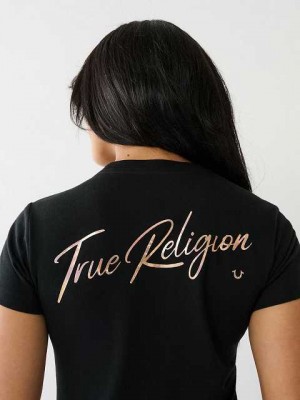Camiseta True Religion Hologram Glitter Tr Mujer Negras | Colombia-PQFBXWZ84