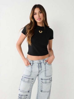 Camiseta True Religion Horseshoe Baby Mujer Negras | Colombia-KCJLYPZ78