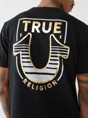 Camiseta True Religion Horseshoe Logo Crew Neck Hombre Negras | Colombia-QZDUFJP59