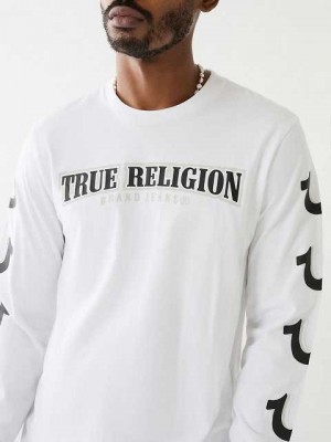 Camiseta True Religion Horseshoe Logo Long Sleeve Hombre Blancas | Colombia-RFAPHED31