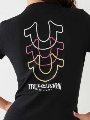 Camiseta True Religion Horseshoe Logo V Mujer Negras | Colombia-ESWXPLC73