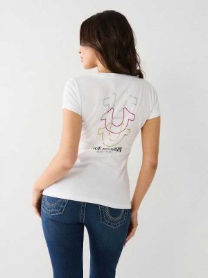 Camiseta True Religion Horseshoe Logo V Mujer Blancas | Colombia-TAMXLIB93