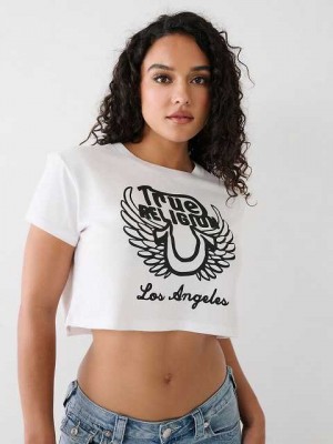 Camiseta True Religion Logo Crop Mujer Blancas | Colombia-LTNMCSV54