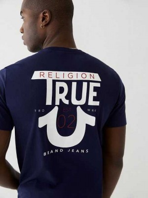 Camiseta True Religion Logo Hombre Azul Marino | Colombia-GZWMPHQ16