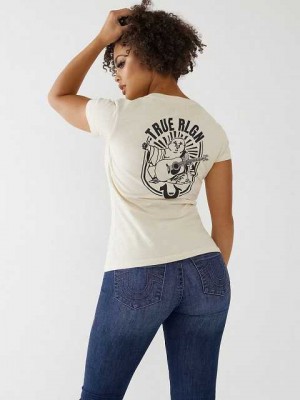 Camiseta True Religion Logo V Mujer Beige | Colombia-TXNPWEB50