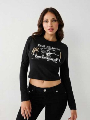 Camiseta True Religion Long Sleeve Logo Baby Mujer Negras | Colombia-HWNEBMQ75