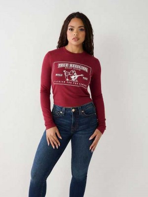 Camiseta True Religion Long Sleeve Logo Baby Mujer Fucsia | Colombia-WEOFGRD67