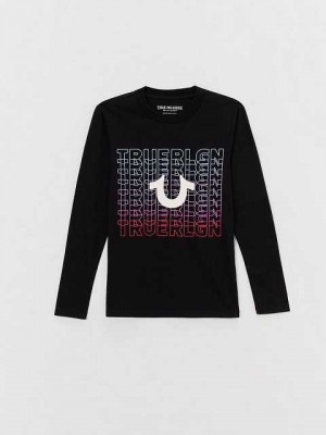 Camiseta True Religion Long Sleeve Logo Niños Negras | Colombia-UYAFWLZ73