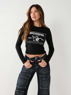 Camiseta True Religion Long Sleeve Logo Baby Mujer Negras | Colombia-PAFDBHL46