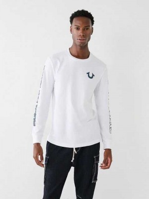 Camiseta True Religion Long Sleeve True Logo Hombre Blancas | Colombia-ZXWQIOS32