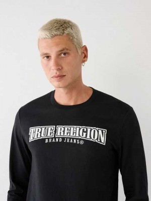 Camiseta True Religion Long Sleeve True Logo Hombre Negras | Colombia-AWHBCKO98