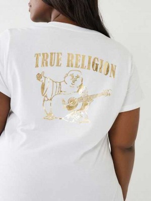 Camiseta True Religion Metallic Buddha Logo V Neck Mujer Blancas | Colombia-TWAZDEK43