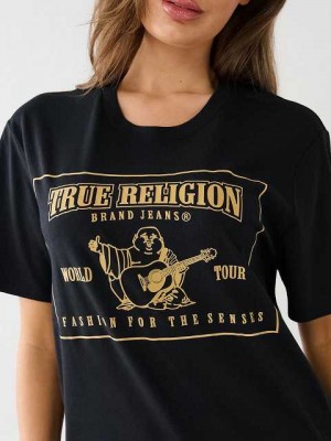 Camiseta True Religion Reflective Buddha Logo Boyfriend Mujer Negras | Colombia-WDQTPMB05