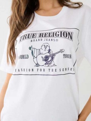 Camiseta True Religion Reflective Buddha Logo Boyfriend Mujer Blancas | Colombia-VYQALCR93