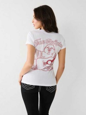 Camiseta True Religion Stitch Buddha V Mujer Blancas | Colombia-VDYRABI19