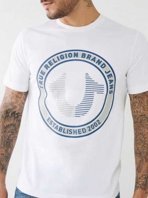 Camiseta True Religion Strike Horseshoe Logo Hombre Blancas | Colombia-CDMKHBZ51