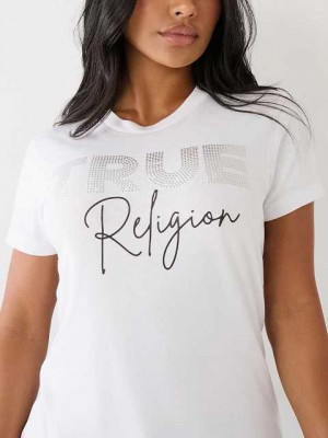 Camiseta True Religion Studded Logo Mujer Blancas | Colombia-IVGDXTU14