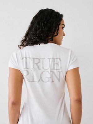 Camiseta True Religion Studded Logo V Mujer Blancas | Colombia-ROBHIWS40