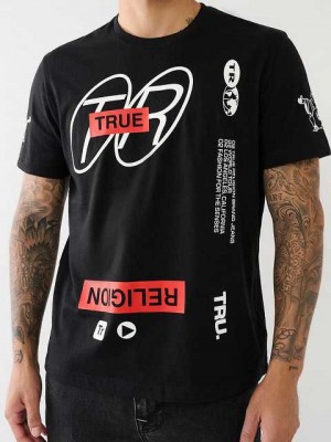 Camiseta True Religion Tr High Density Logo Hombre Negras | Colombia-OAQPCKD92