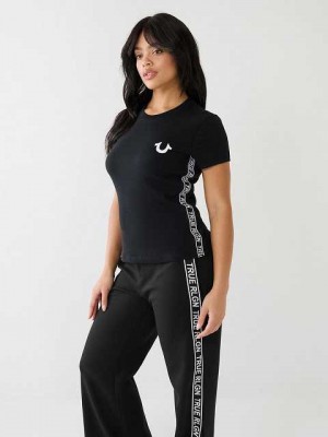 Camiseta True Religion Tr Logo Trim Slim Mujer Negras | Colombia-LIPXURC80