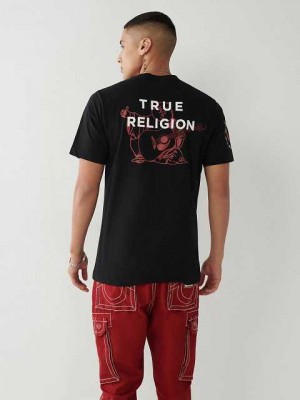 Camiseta True Religion True Logo Hombre Negras | Colombia-NUJCWVD52