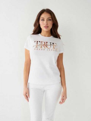 Camiseta True Religion True Logo Mujer Blancas | Colombia-KRBFWTH70