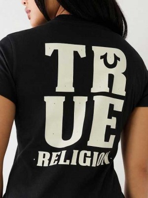 Camiseta True Religion True Logo Mujer Negras | Colombia-RXELQMJ82