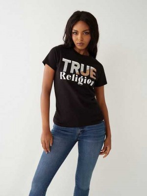 Camiseta True Religion True Logo Mujer Negras | Colombia-JDNWGUM62