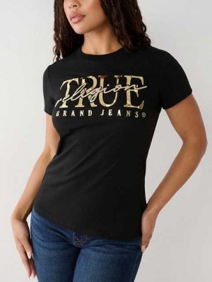 Camiseta True Religion True Logo Mujer Negras | Colombia-SPDOGAW12