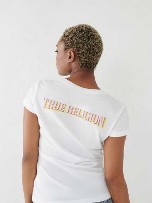 Camiseta True Religion True Logo V Mujer Blancas | Colombia-RKXATYV13