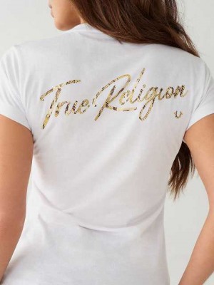 Camiseta True Religion True Logo V Mujer Blancas | Colombia-XWCJAVD36