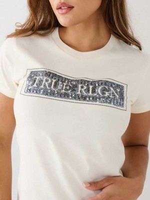 Camiseta True Religion True Sequin Logo Mujer Blancas | Colombia-LVJPCBF48