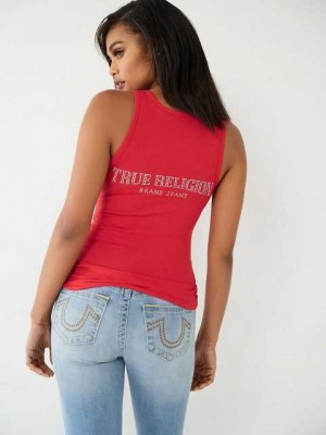 Camiseta sin Manga True Religion Encaje Up Studded Logo Mujer Rojas | Colombia-WJYIDHG24