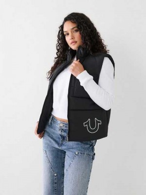 Chaleco True Religion Relaxed Puffer Mujer Negras | Colombia-TORFKJB01