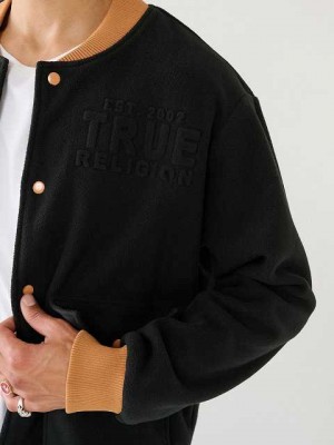 Chaqueta True Religion Fleece Bomber Hombre Negras | Colombia-WXAENKS36