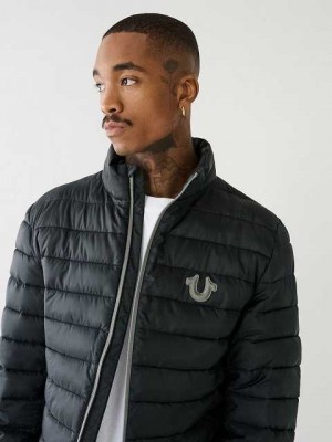 Chaqueta True Religion Horseshoe Logo Puffer Hombre Negras | Colombia-DSWHYNV09