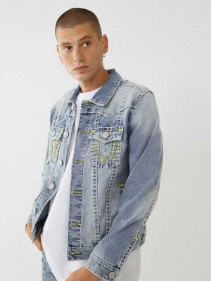 Chaqueta True Religion Jimmy Super T Stitch Denim Hombre Azules Claro | Colombia-GHUPKMW03