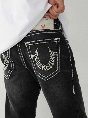 Jeans Straight True Religion Ricky Tr Embroidery Hombre Negras Azules | Colombia-JWXOAVF03