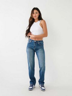 Jeans Straight True Religion Sarah High Rise Mujer Azules Oscuro | Colombia-JOQEYDL91